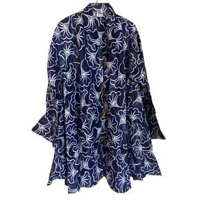 African Stars Top Womens One Size Tunic Wood Toggle Buttons Purple Black Print